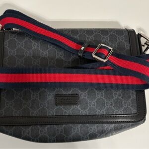 Gucci Black GG Supreme Messenger with Red & Navy Web Strap